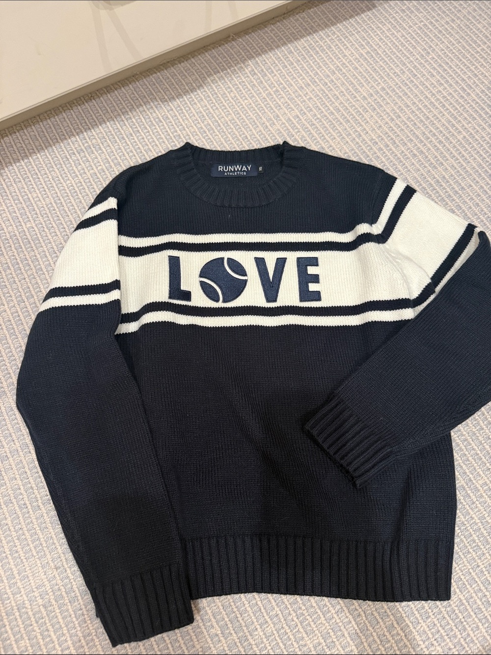 Navy and White 'Love' Crewneck Sweater - Women's